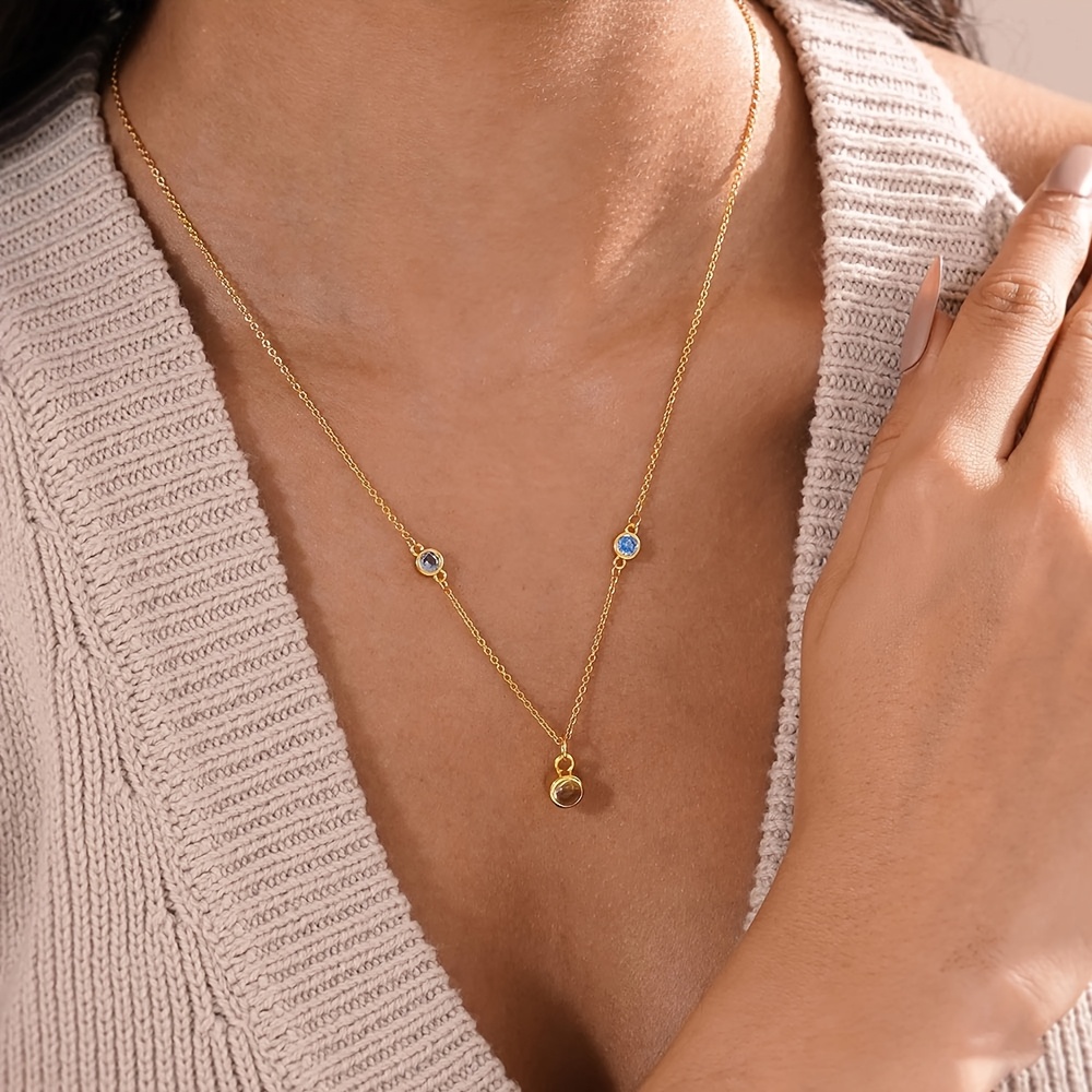 Personalized Women's Birthstone Projection Photo Necklace, 18K Gold Plated